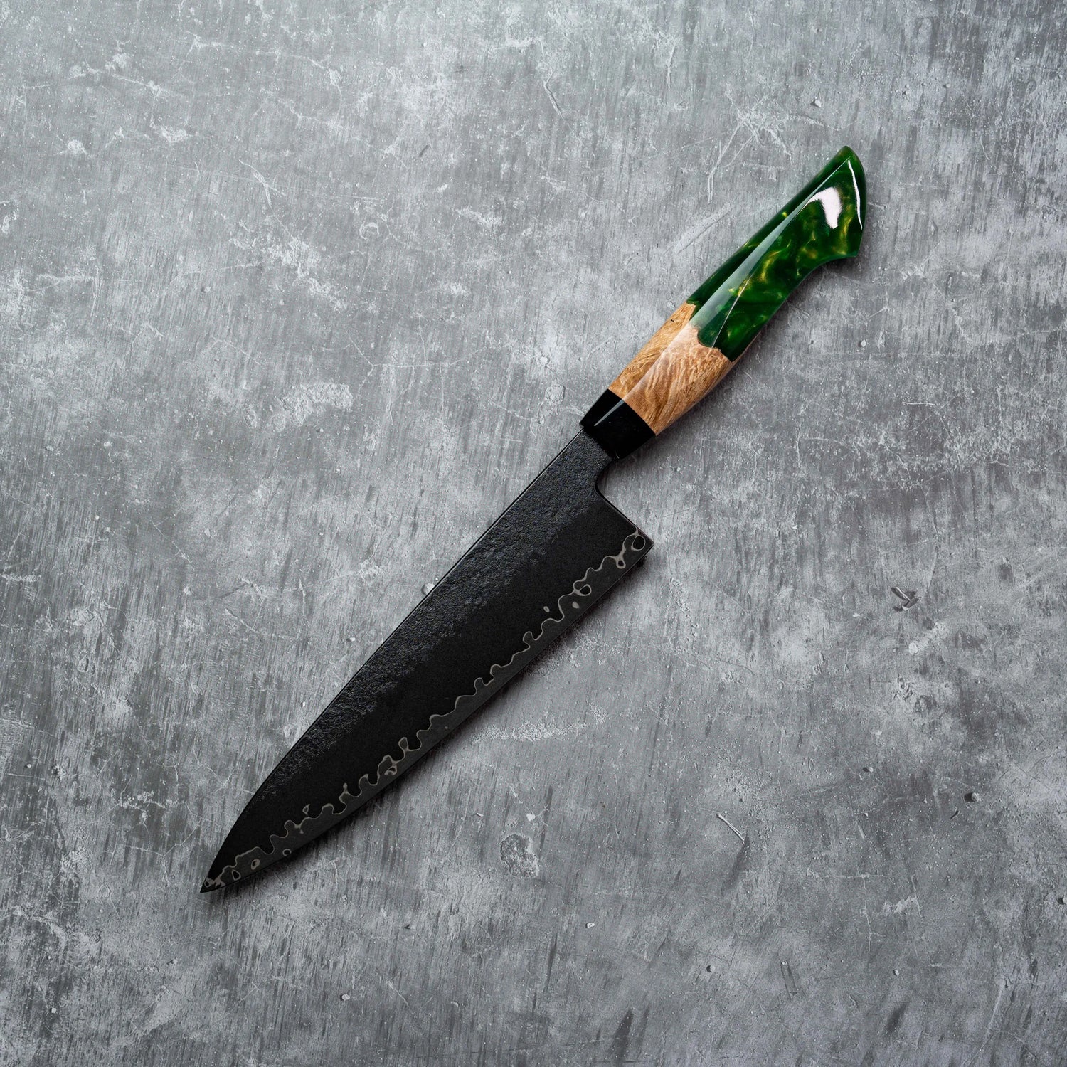 210mm Gyuto 3 Layers Black Dyeing MD606 Powder Steel Core with Resin and Stabilization Wood