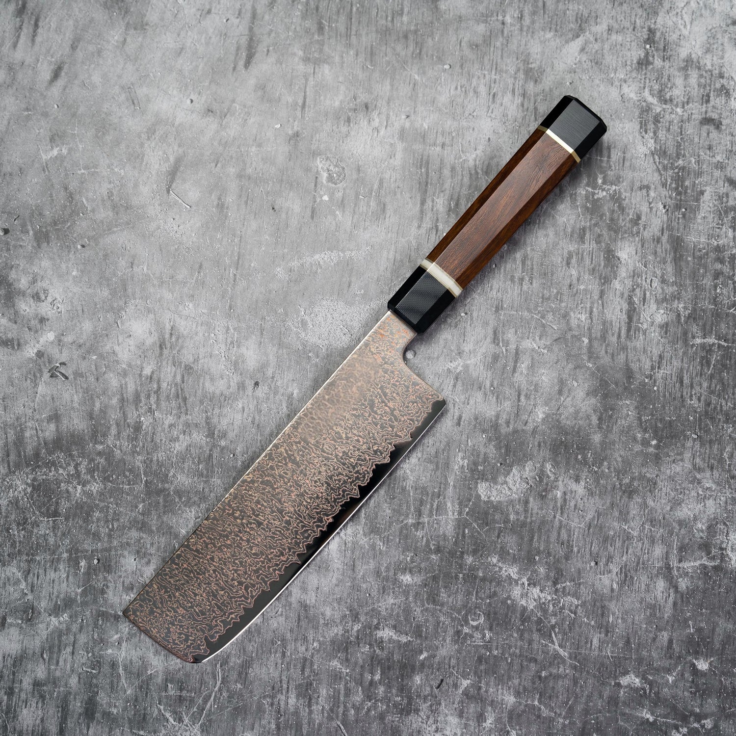 170mm Nakiri 37 Layer Copper Damascus Steel with Ironwood Handle